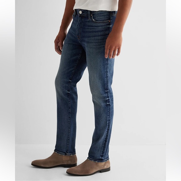 Express Slim Dark Wash Straight Leg Hyper Stretch Denim Jeans Size 30 X 32 - Picture 2 of 13